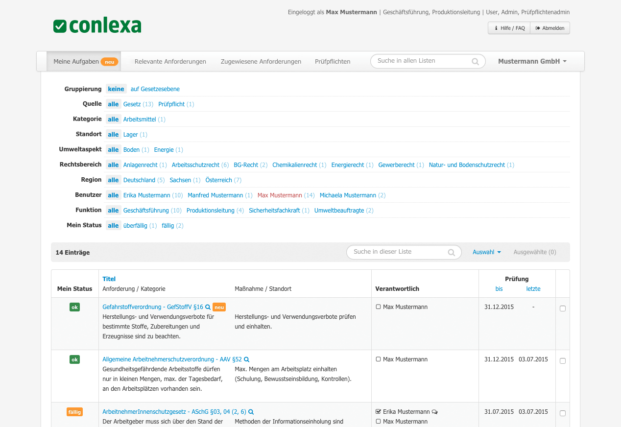 Screenshot der conlexa Rechtsdatenbank